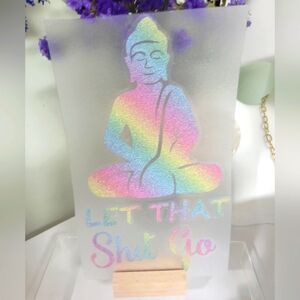 "LET THAT SHIT GO" LARGE VINYL DTF STICKER GLITTER RAINBOW 8x5